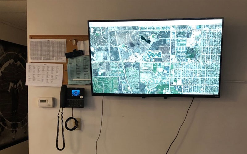 A picture of an incident map on a wall-mounted screen