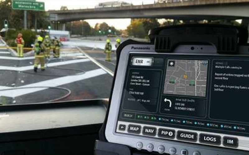Emergency response software being used in a fire engine