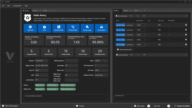 A screenshot of the dashboard of Versaterm's new CAD UI